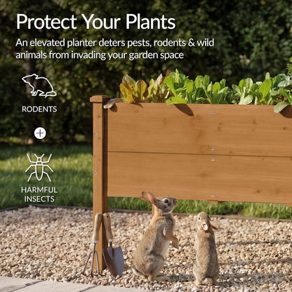 Best Choice Products 72x24x30in Raised Garden Bed, Elevated Wood Planter Box Stand for Backyard, Patio, Balcony w/Divider Panel, 6 Legs, 300lb Capacity - Natural