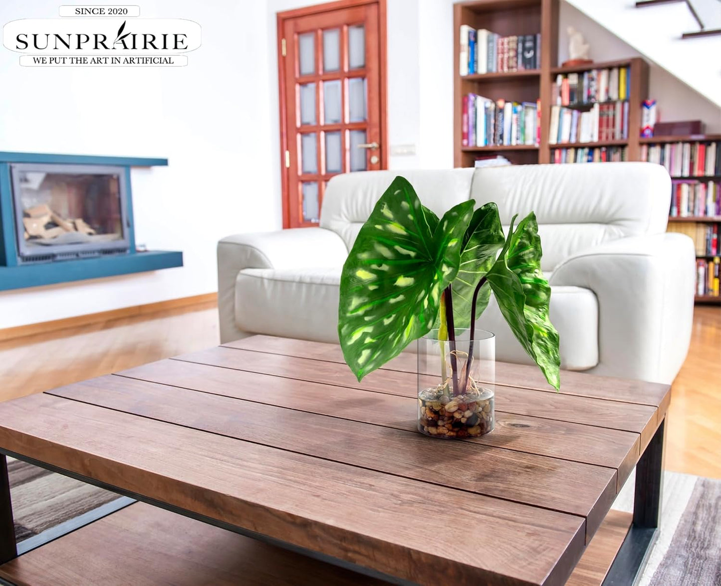 SUNPRAIRIE Realistic Faux Plant in Clear Pot with Artificial Water, Narrow Arrowhead Leaves. Artificial Plants Indoor and Outdoor