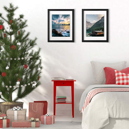 ONE WALL 11x14 Inch Floating Frame, Black Wood Double Glass Float Picture Frame Display 11x14/8x10/5x7 Inch Photos or Plant or Petal Specimens for Wall and Tabletop - Mounting Accessories Included