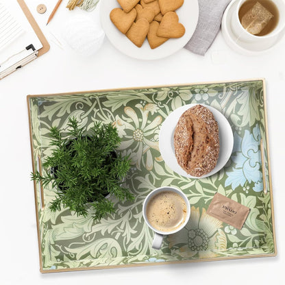 Spsyrine Serving Tray with Handles, Plastic Decorative Tray for Coffee Table, Living Room, Home Decor, Dianthus