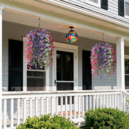 INQCMY Artificial Fake Hanging Plants Flowers Basket for Spring Summer Outdoor Outside Porch Decoration,UV Resistant Faux Silk Violet in Planter for Home Patio Balcony Garden Yard Decor(Red)
