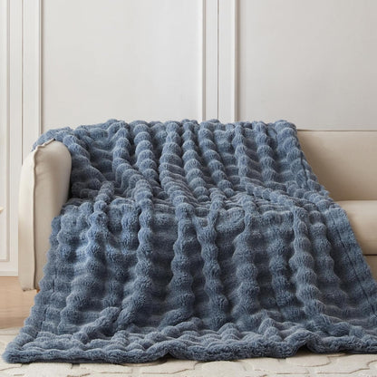 COOVA Faux Fur Throw Blanket for Couch, Cozy Soft and Fuzzy Plush Rabbit Fur Bubble Blanket for Sofa Bedroom Living Room, 50x60 Inches Tie Dye Brown