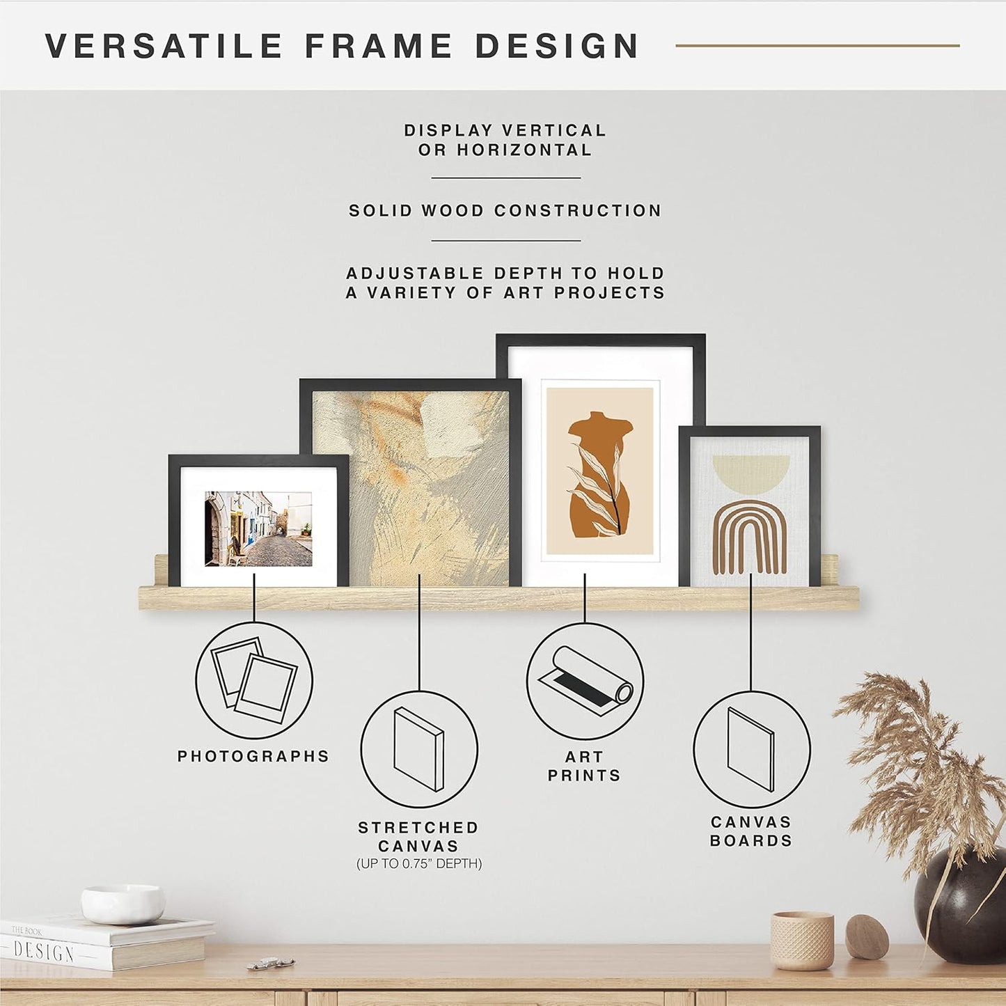 MCS Canvas Float Frames 8x10 Frame, Black Frame for Finished Canvases, Vertical & Horizontal Wall Hanging Frame with Adhesive for Canvas Paintings (1-Pack)