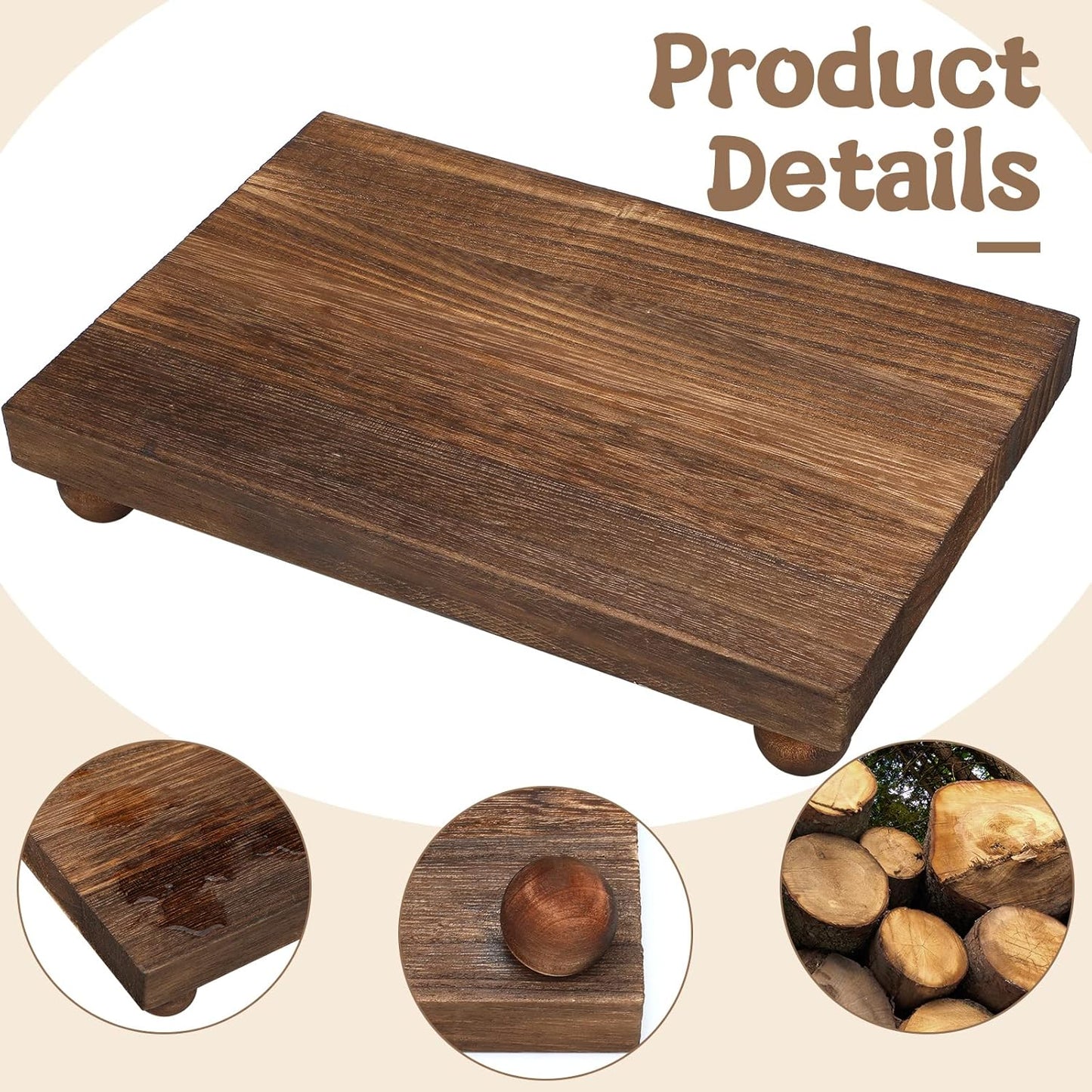 Amyhill Wood Pedestal Stand Kitchen Soap Tray Farmhouse Wooden Riser Stand for Kitchen Bathroom Counter Table Decor Plant Candle Vases Display(Classic,Black,12 x 7 Inch)