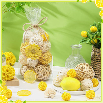 Riceshoot 2 Pack Decorative Balls Potpourri Bowl Filler Decor Natural Vase Bowl Filler Assorted Spherical Rattan Twigs Wicker Balls Cotton for Home Centerpiece(White)