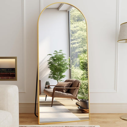 Mirror Full Length, 71"x26" Arched Full Length Mirror, Arch Mirror with Stand, Large Standing Mirrors, Oversized Full Body Mirrors with Aluminum Frame for Bedroom, Living Room (White)