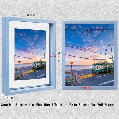 MUYE 11x14 Floating Frame Set of 2,Double Glass Rustic Frame,Display Any Size Photo up to 11x14,Wall Mount or Tabletop Standing,Natural