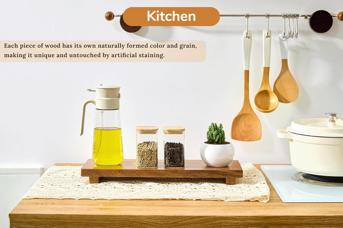 Large 16" Acacia Wood Riser Pedestal Stand – Farmhouse Wood Display Riser for Kitchen and Bathroom Décor - Counter Display, Plant Stand, Jewelry Holder, Vanity Tray, Candle Stand (L:16"x8"x1.57")