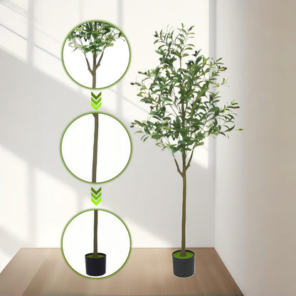 5FT Artificial Olive Tree with Fruits, Faux Potted Olive Tree with Realistic Lifelike Leaves & Trunk, Easy Assembly for Indoor Outdoor Home Office Decor