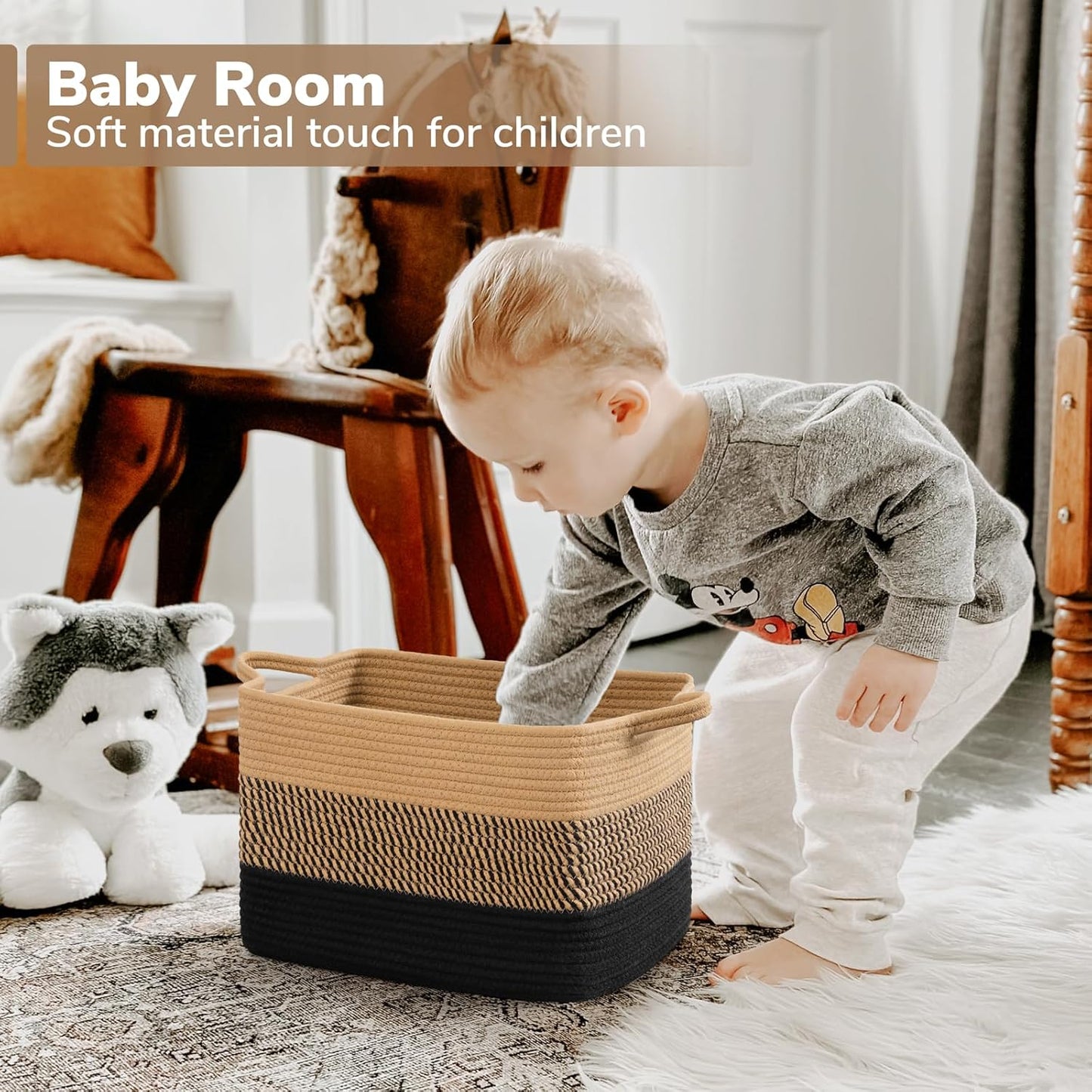 Goodpick Cube Storage Bins - Towel, Book, Cloth, Shoes, Closet Shelf Woven Baskets for Office, Baby Laundry, Toys, 13''x10''x9''