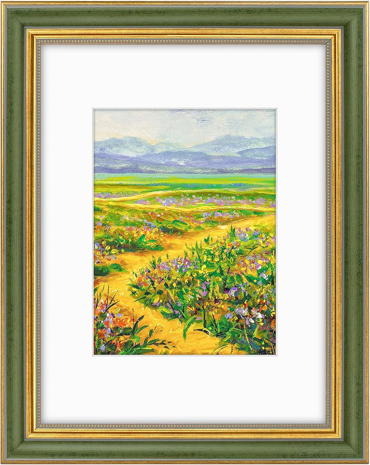 Golden State Art,11x14 Ornate Picture Frame for 8x10 Photo with Mat or 11 x 14 Prints without Mat,Real Glass Wall Display(Color:Green Gold)