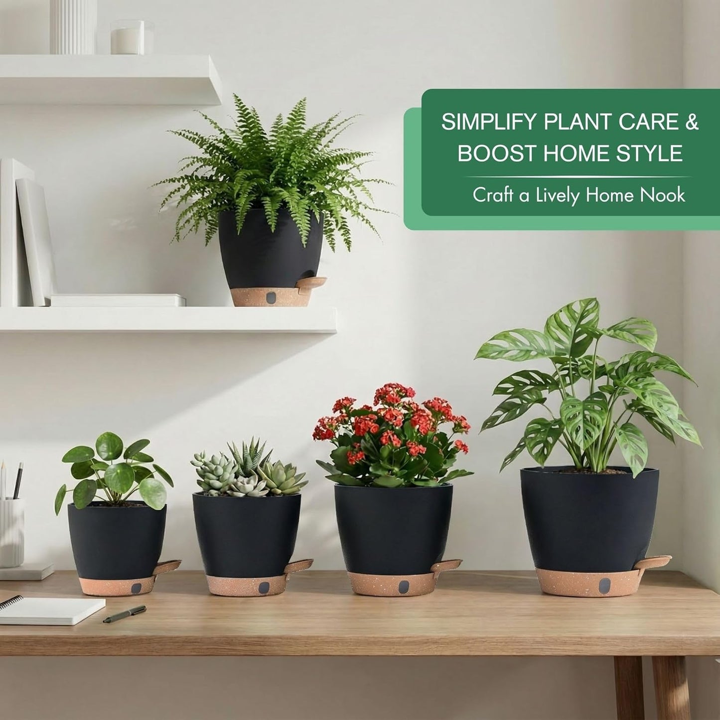 montresor 12/10/8 Inch Self Watering Pots for Indoor Plants Plastic Large Plant Pots for Outdoor Plants, Water Level Window & Spacious Reservoir Flower Pots Decorative Planter with Drainage and Tray