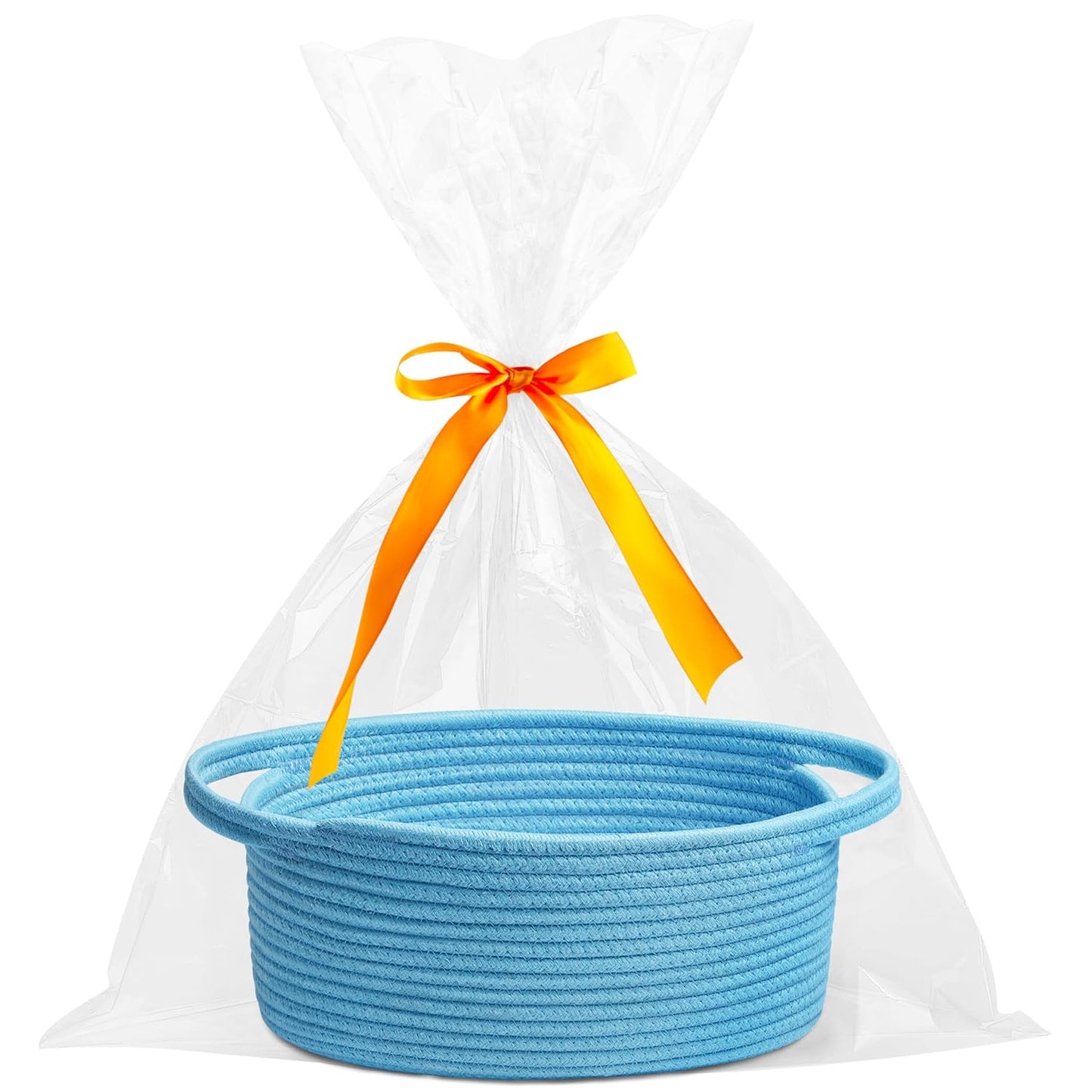 Pro Goleem Small Woven Basket with Gift Bags and Ribbons Durable Baskets for Mothers Day Gifts Empty Small Rope Basket for Storage 12"X 8" X 5" Baby Toy Baskets with Handles, White