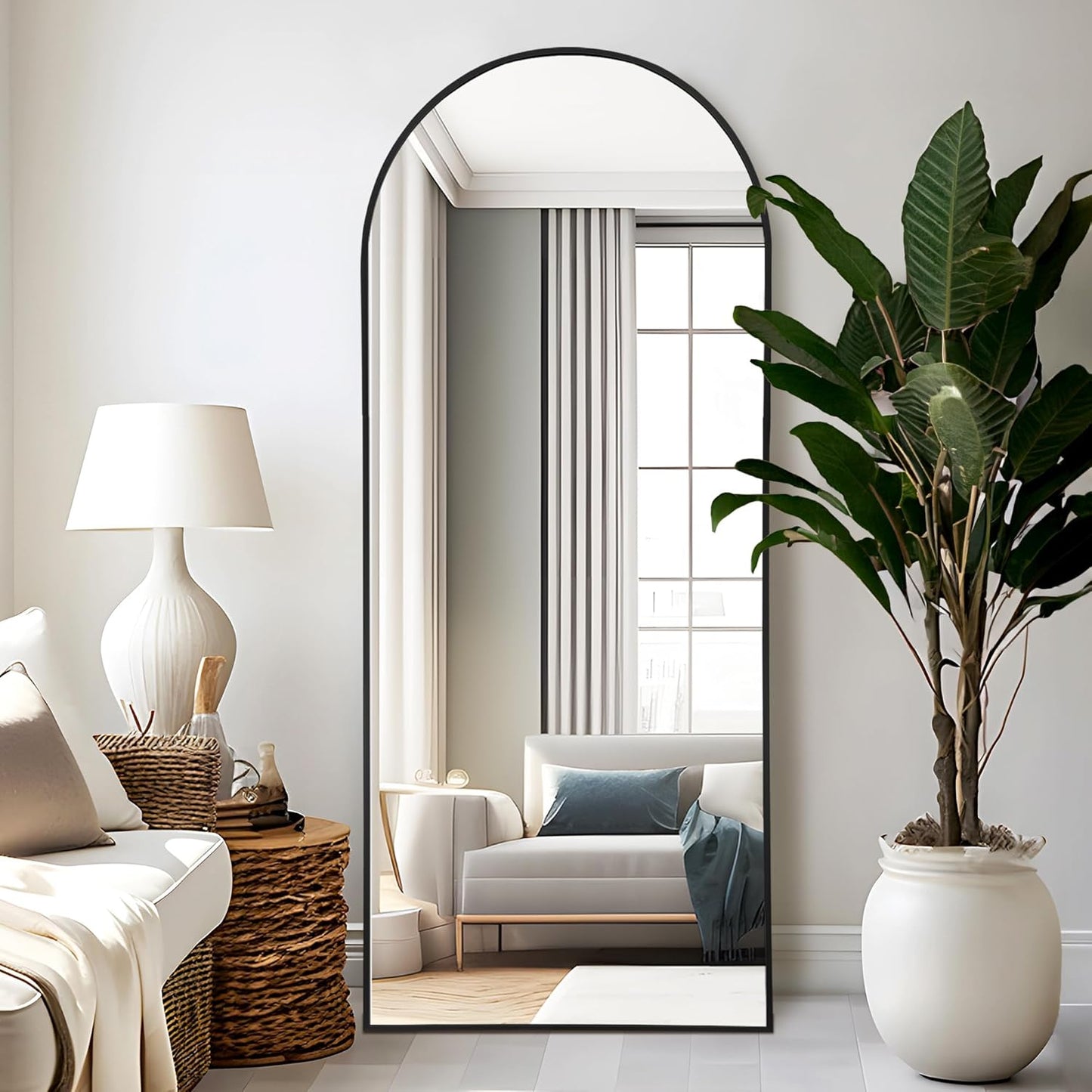 NicBex Full Length Mirror with Stand, 56"x19" Aluminum Alloy Frame Floor Mirror, Black, Shatter-Proof Glass - Free Standing, Leaning Against Wall or Wall-Mounted, for Bedroom Living Room Dressing Room