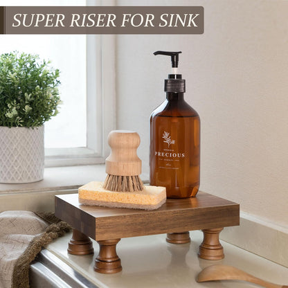EOSAHR Farmhouse Riser for Room Decor : Decorative Pedestal Stand For Display Your Home Decorations and Uniquely Soap Stand - Rustic Bathroom Counter Tray and Kitchen Decor (Natural Wood)