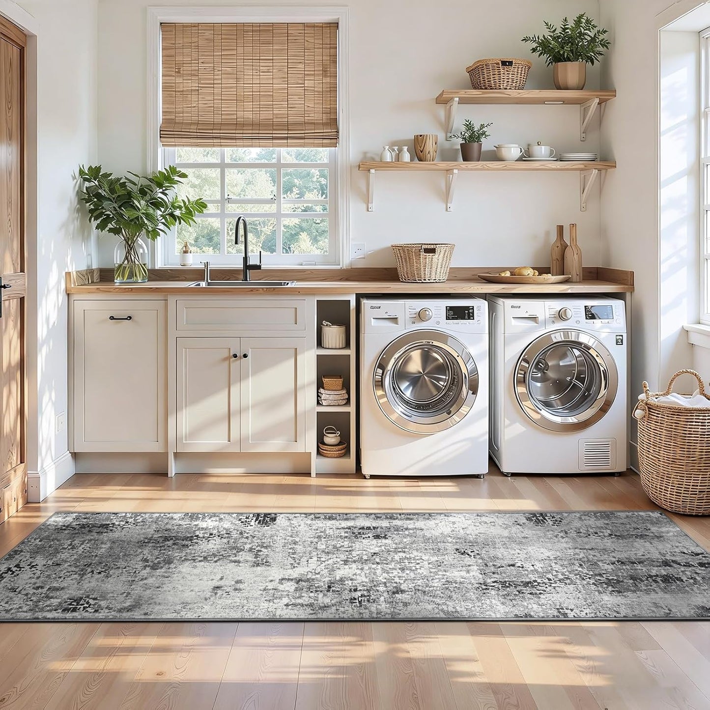 Ompaa 2x6 Rug Runners for Hallways Kitchen Runner Rug Non Slip Washable Grey Long Runner Rugs with Rubber Backing Soft Abstract Carpet Runner for Hallways, Kitchen, Bedroom, Bathroom, Entryway - Colors B