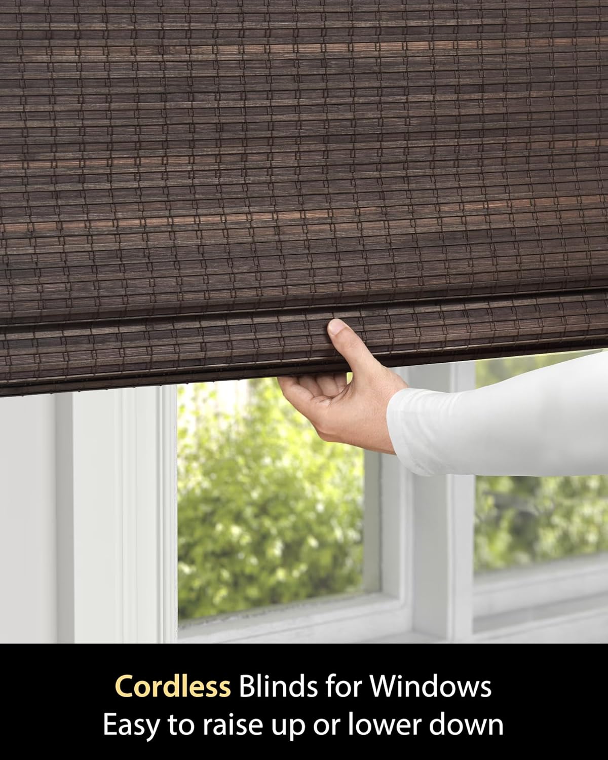 UNISHADES Cordless Bamboo Roman Shades for Windows, Blinds Size (30.5" W ×48" H) Colour (Highfield Teak)