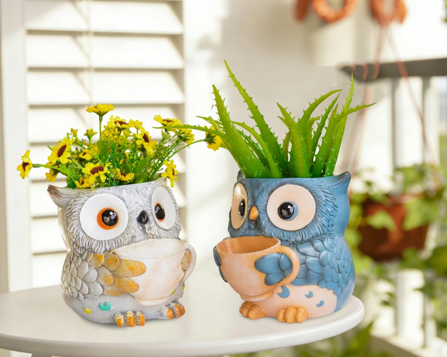 Saysmile Unique Owl Plant Pots Indoor, Cute Small Succulent Pots with Drainage Hole, Rocking Chair Planters for Outdoor Indoor Plants, Resin Flower Pot for String of Pearls, Gift Ideas for Mother