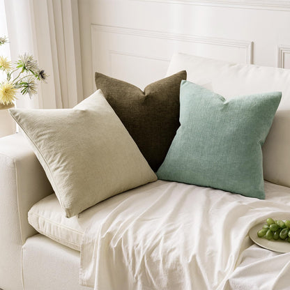 MIULEE Olive Green Couch Pillow Covers 18x18 Inch, Set of 2 Soft Chenille Decorative Square Throw Pillow Covers Farmhouse for Sofa Living Room Bed