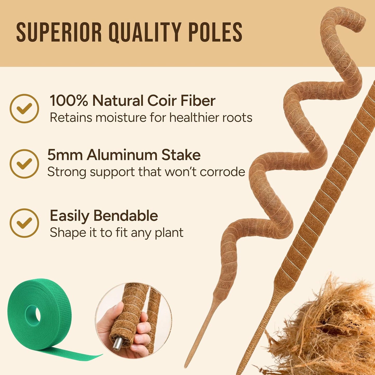 Craft911 Moss Pole Monstera Plant Support – 2 Pack 28” Bendable Moss Pole Monstera Plant Support, Plant Stakes for Indoor Plants, Tall Plant Sticks Support for Climbing Plants