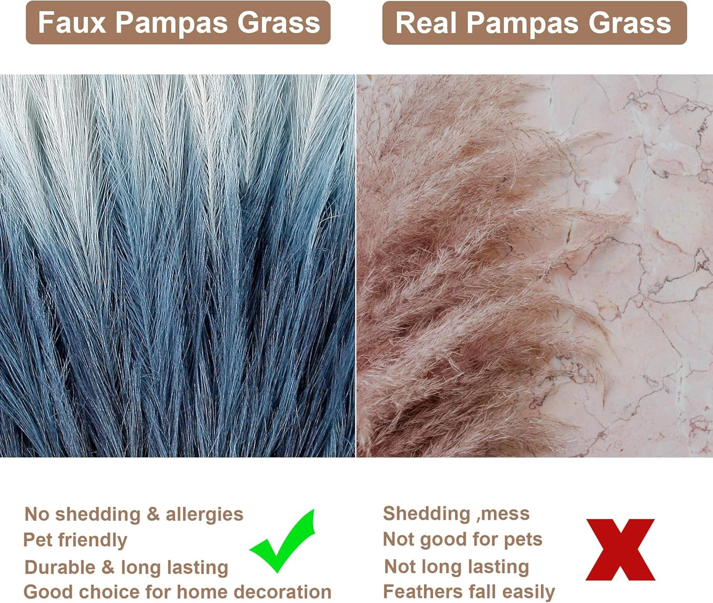 20Pcs Navy Blue Gradient and White Faux Pampas Grass Decor, 21.7"" Pompas Grass Flower Arrangement and Vase Filler for Boho Home Wedding Decoration, Black