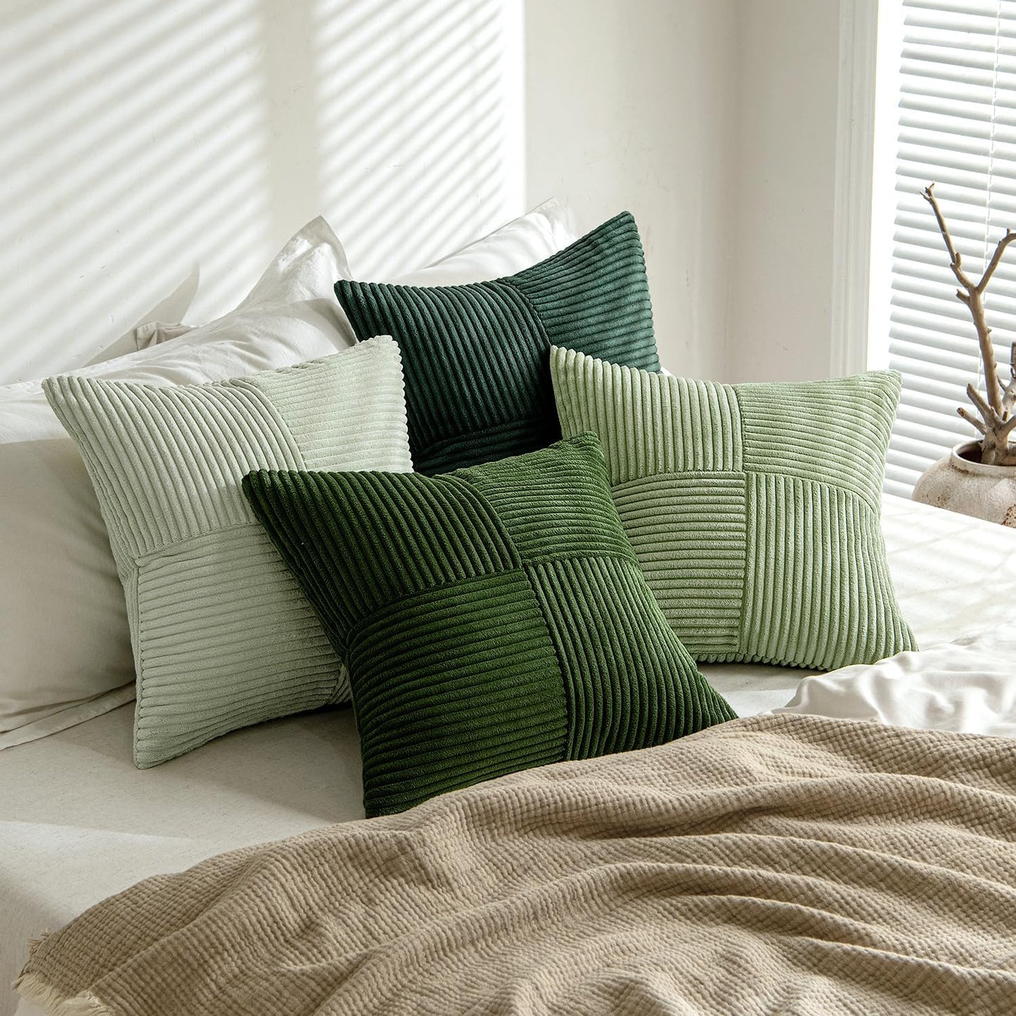 MIULEE Teal Orange Decorative Throw Pillow Covers 18x18 Inch Set of 4 Boho Corduroy Striped Cushion Cases Modern Farmhouse Patchwork Pillow Cases for Couch Sofa Bedroom Home Decor