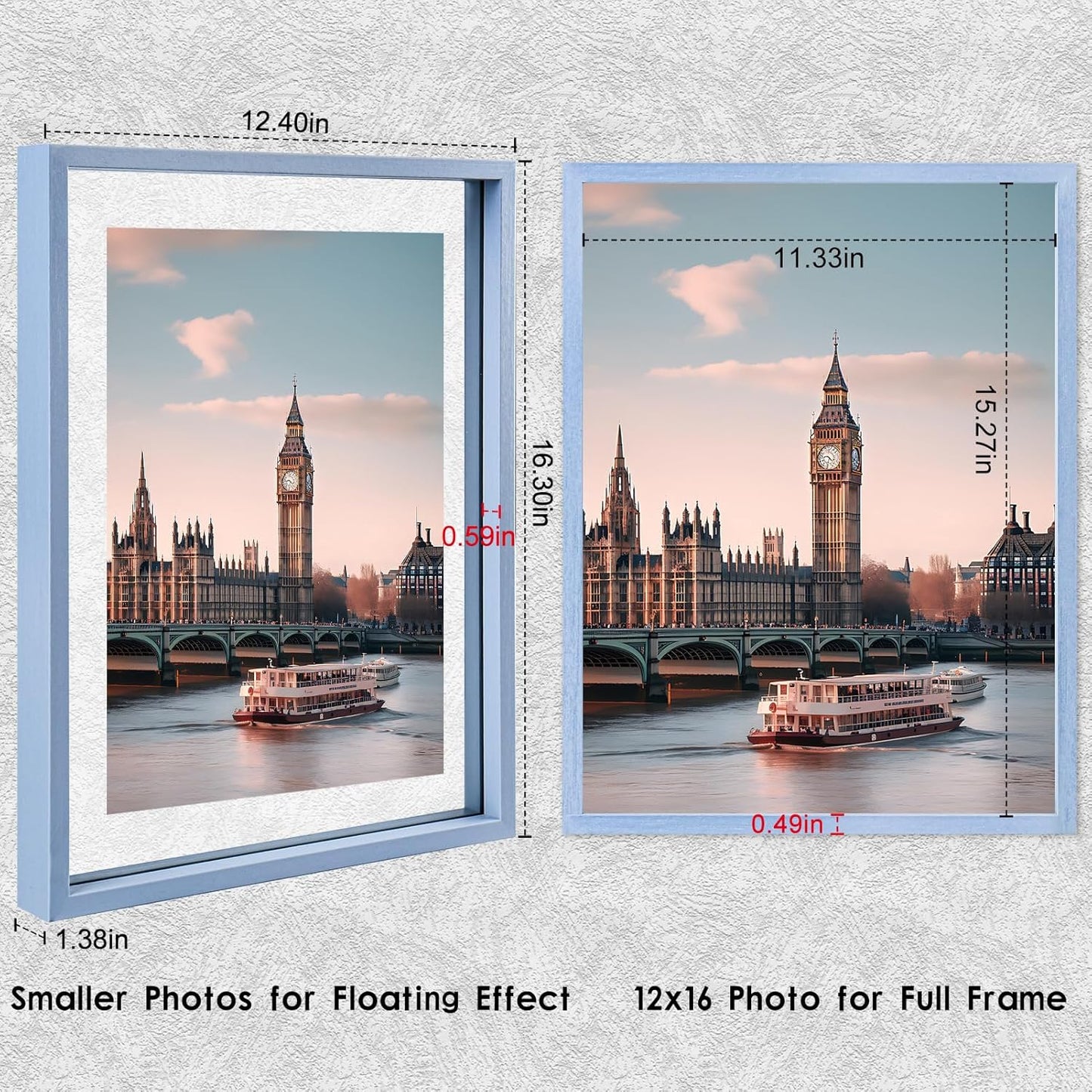 MUYE 11x14 Floating Frame Set of 2,Double Glass Rustic Frame,Display Any Size Photo up to 11x14,Wall Mount or Tabletop Standing,Natural