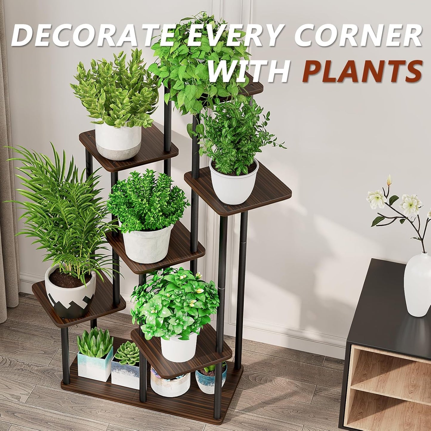 AZERPIAN Plant Stand 5 Tier Indoor Metal Flower Shelf for Multiple Plants Corner Tall Flower Holders for Patio Garden Living Room Balcony Bedroom, Black (5 Tier-Black)