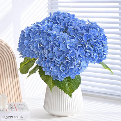 MARTINE MALL 3Pcs 21in Hydrangea Artificial Flowers, Latex Real Touch Hydrangeas Lifelike Large Hydrangea Flowers for Home Decor Party Arrangements Wedding Bouquets Centerpieces (Blue)