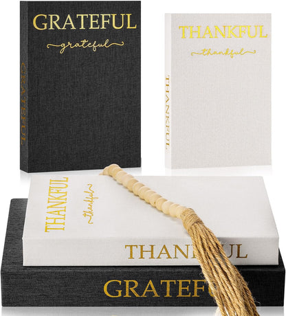 Faccito Set of 2 Linen Decorative Books with Wooden Beaded Garland Tassel Elegant Linen Books Aesthetic Gold Foil Fake Book for Coffee Table Shelf Mantel Storage Boxes(Mint Green)