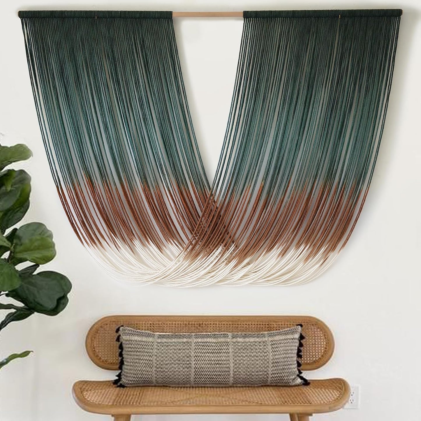 Flber Macrame Wall Hanging Boho Wall Decor Tapestry Dip Dyed Ombre Moss Green Handmade Wall Art Woven Cotton Rope Backdrop with for Bedroom Living Room, 57" W x 39" L