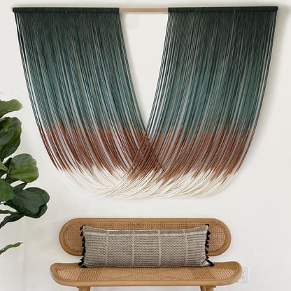 Flber Macrame Wall Hanging Boho Wall Decor Tapestry Dip Dyed Ombre Moss Green Handmade Wall Art Woven Cotton Rope Backdrop with for Bedroom Living Room, 57" W x 39" L