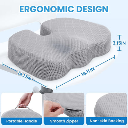 TushGuard Seat Cushion - Memory Foam Cushion for Office Chair, Car Seat, Airplane, Bleacher - Sciatica & Hip & Coccyx Pain Relief Desk Chair Cushion for Long Sitting Office Workers, Car Drivers