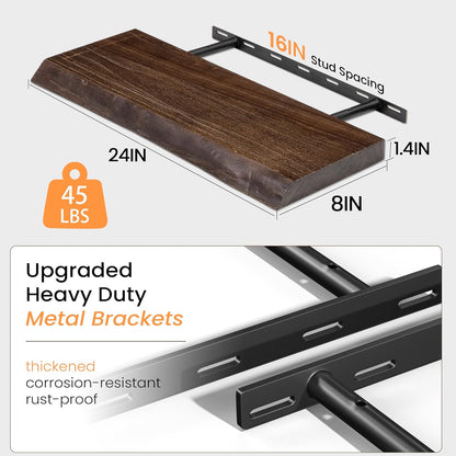 Floating Shelves 36 Inches Long - 8 Inch Deep Rustic Premium Solid Pine Wood for Storage - Farmhouse Wall Mounted for Living Room - Heavy-Duty Metal Bracket - 36" W x 8" D - Set of 2 - White Color