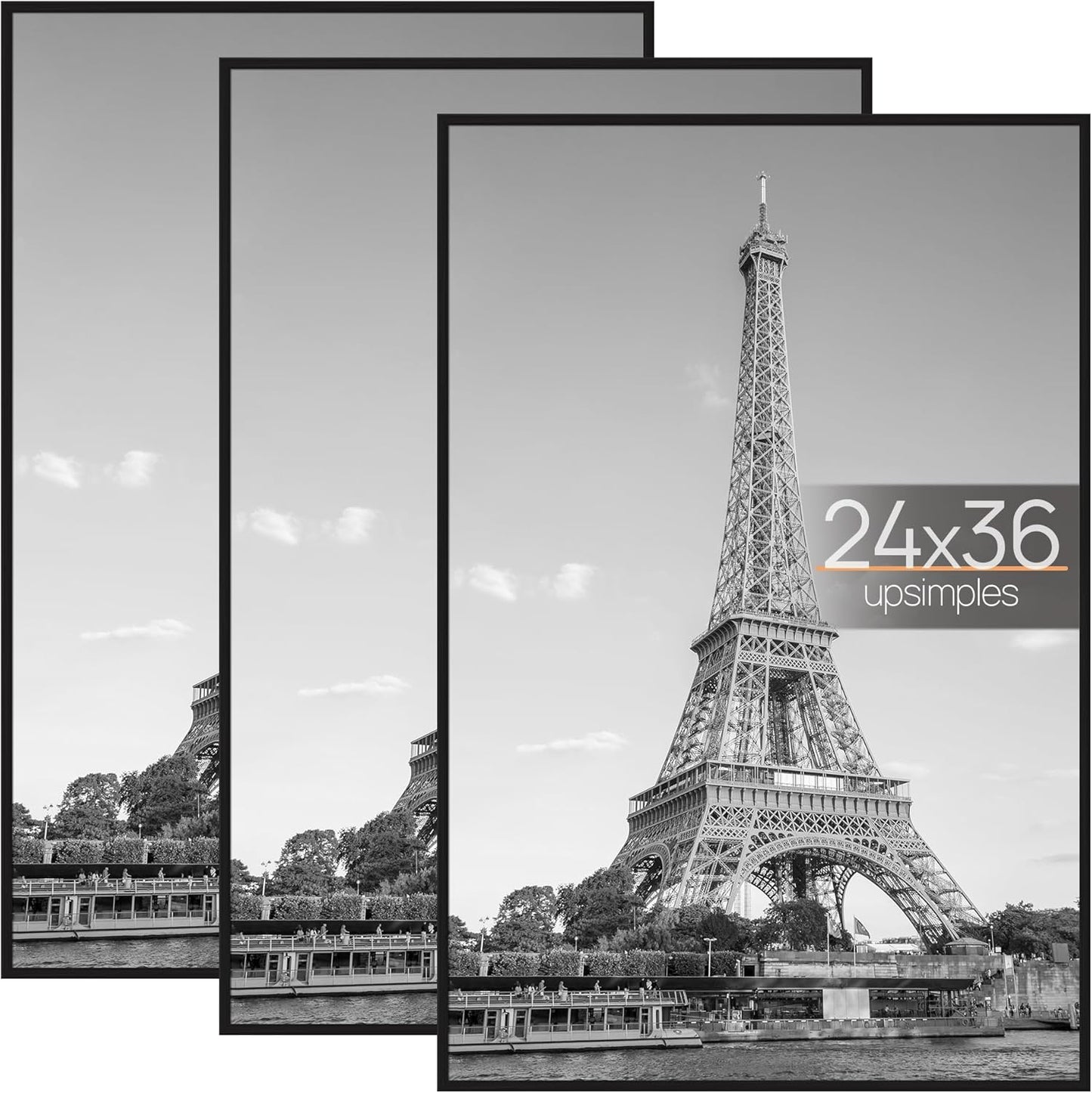 upsimples 18x24 Picture Frame Black 3 Pack, Scratch-Proof Poster Frames 18 x 24 for Photo Gallery - Slide-In Strips, Horizontal or Vertical Wall Mounting