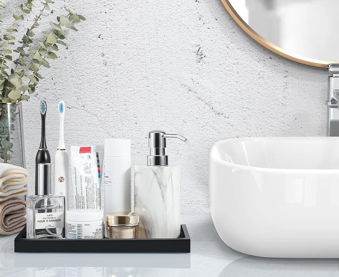 Luxspire Bathroom Vanity Tray, 8 x 4 inch Resin Kitchen Sink Tray for Soap Dispenser Bathroom Countertop Organizer Plate Holder for Perfume Soap Towel Bathroom Accessories, Mini, White Marble