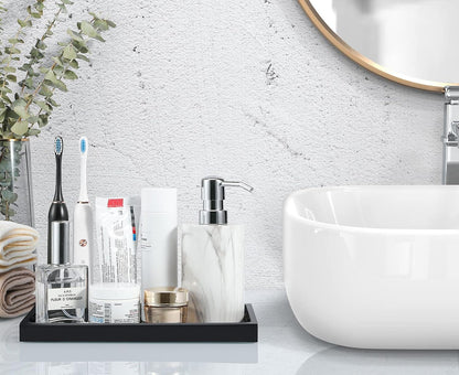 Luxspire Bathroom Vanity Tray, 8 x 4 inch Resin Kitchen Sink Tray for Soap Dispenser Bathroom Countertop Organizer Plate Holder for Perfume Soap Towel Bathroom Accessories, Mini, White Marble