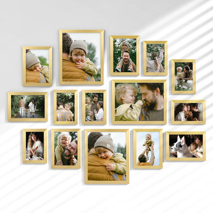 Venusmiles 15 Pack Picture Frames Collage Wall Decor, Gallery Frame Set for Wall Mounting or Tabletop Display, Multi Sizes Including 3pcs 8x10, 6pcs 5x7, 6pcs 4x6, Oak