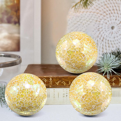 3Pcs Mosaic Glass Orbs Decorative Balls Set 8.5cm/3.35inch Blue Sphere Wedding Party Home Decor Table Centerpiece