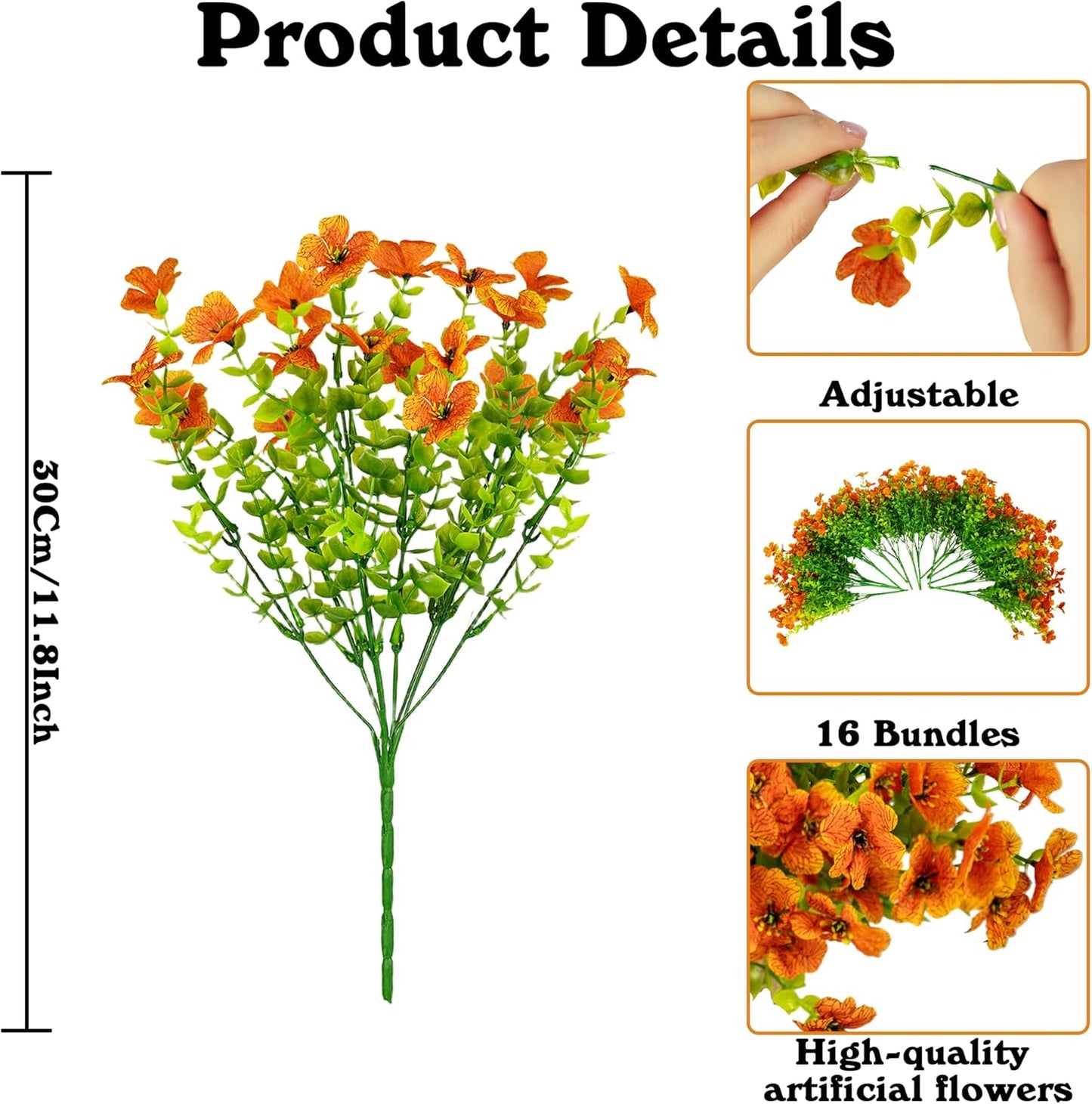16 Bundles Artificial Fake Flowers Plants for Outdoors Spring Summer Decor,Faux Flowers Plant Silk Daisy UV Resistant for Outside Planters Front Porch Patio Yard Garden Home(Red,Purple,Yellow,Fuchsia)