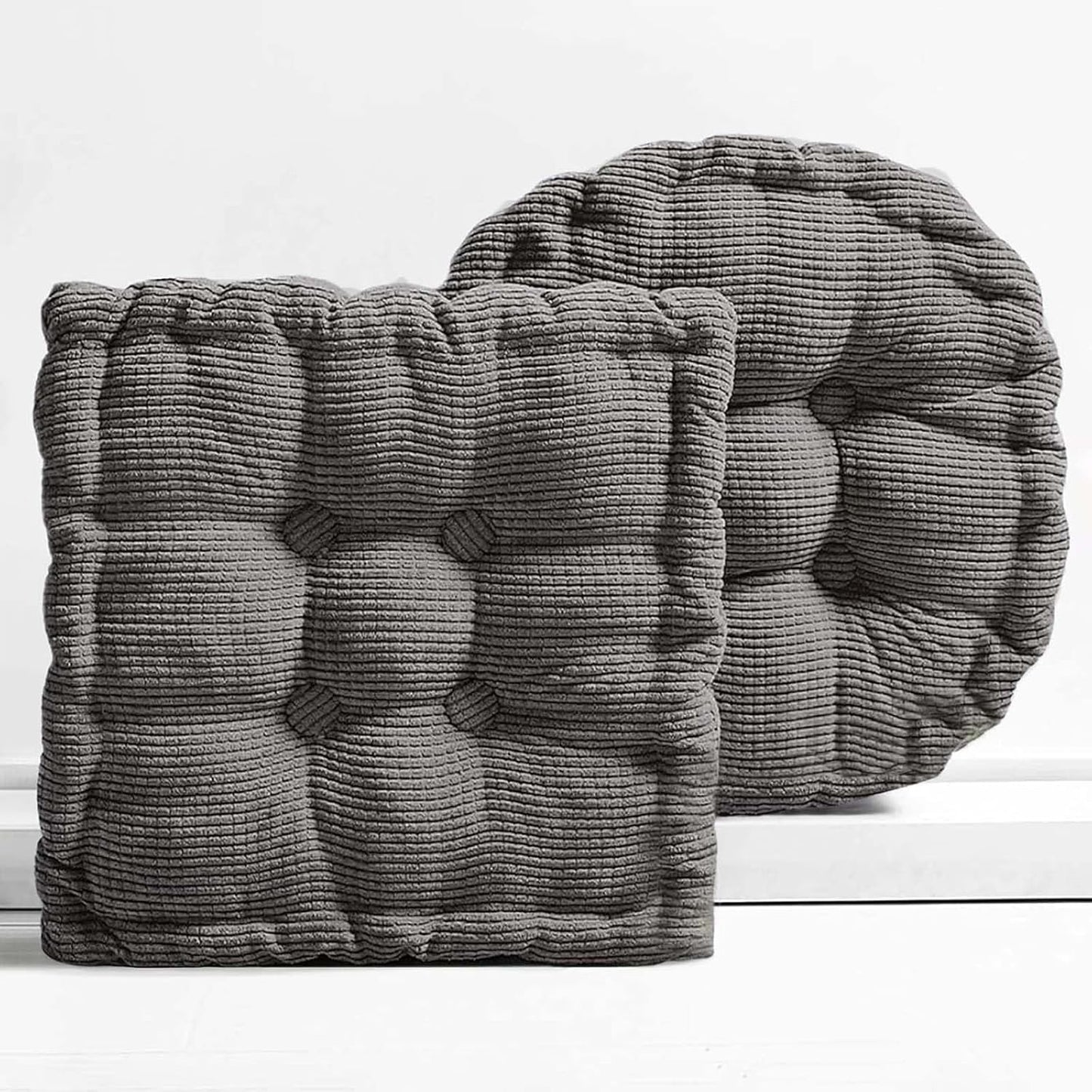 2 Pack Large Square and Round Floor Cushions for Adults Meditation Floor Pillow Green Corduroy Floor Seat Pillows Cushion for Living Room Balcony Tatami Yoga,18x18 Inch
