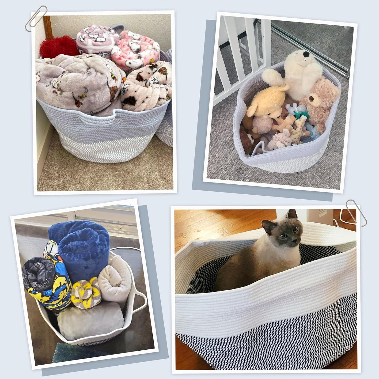 INDRESSME XXXLarge Blanket Basket for Living Room 21.7" x 21.7" x 13.8"-Storage Basket with Handle for Organizing Toy Pillows Woven Cotton Rope Laundry Basket Stuffed Animal Toy Storage for Play Room