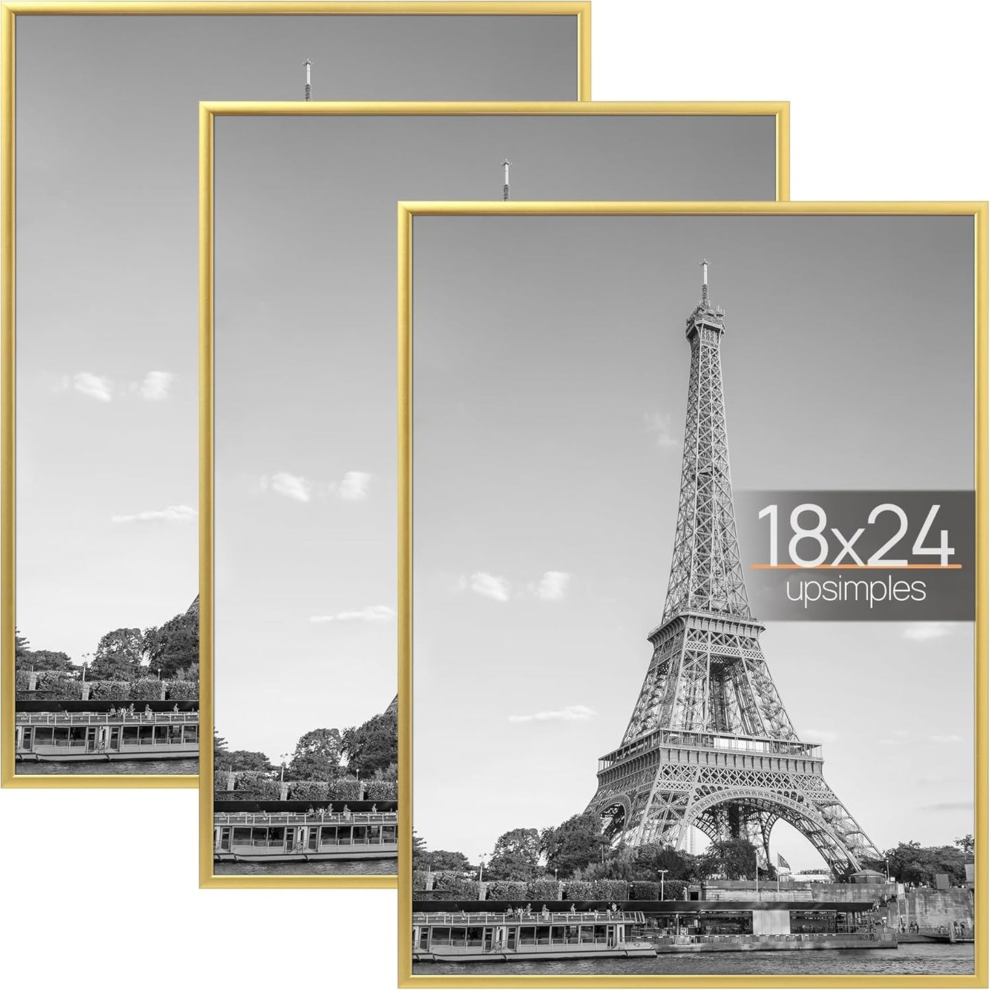 upsimples 24x36 Poster Frame Black 3 Pack, Scratch-Proof Picture Frames 24 x 36 for Photo Gallery - Slide-In Strips, Horizontal or Vertical Wall Mounting