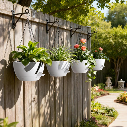 UOUZ Set of 3-10 Inch Self Watering Hanging Planters for Indoor Outdoor，Hanging Plant Pots with Drainage & Removable Tray, Hanging Pots Holder for Ivy, Pothos, Ferns, Balcony & Patio, Black with Brown