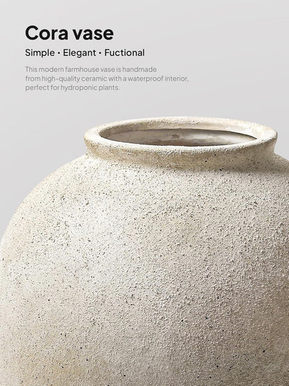 Large White Ceramic Vase - 9.8 Inch Rustic Farmhouse Flower Vase for Home Decor, Minimalist Tall Vases for Living Room, Table, Bathroom, Holiday & Weddings (Sandstone White)