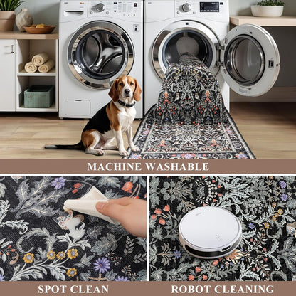 2x3 Washable Non-Slip Area Rug - Soft Low Pile Throw Rug for Kitchen Entryway Bedroom - Modern Indoor Door Mat with Rubber Backing (Beige Grey) - Colors B