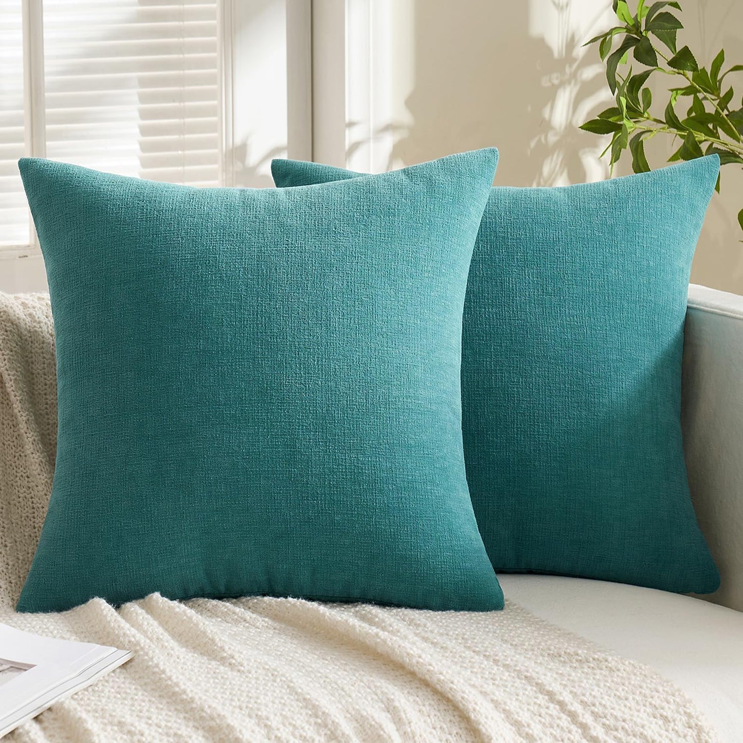 MIULEE Olive Green Couch Pillow Covers 18x18 Inch, Set of 2 Soft Chenille Decorative Square Throw Pillow Covers Farmhouse for Sofa Living Room Bed