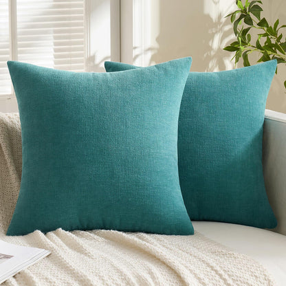 MIULEE Olive Green Couch Pillow Covers 18x18 Inch, Set of 2 Soft Chenille Decorative Square Throw Pillow Covers Farmhouse for Sofa Living Room Bed