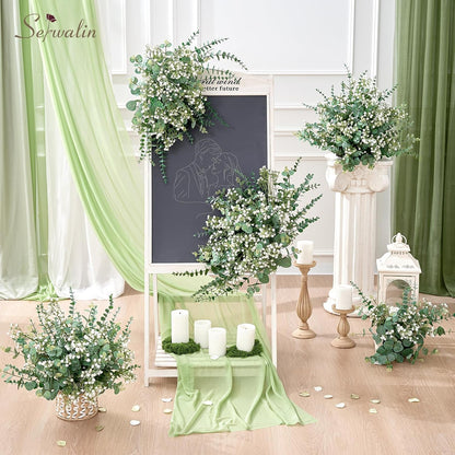 Serwalin 100 Pcs Mixed Artificial Eucalyptus Stems,Babys Breath Artificial Flowers Bulk with Faux Eucalyptus Leaves Greenery Stems for Wedding DIY Bouquets Floral Arrangement Home Decor