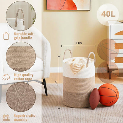 Artfeel Laundry Basket,Woven Cotton Rope Laundry Hamper,60L for Decor Storage of Dirty Clothes,Toys and Blankets in Bathroom,Baby Room and Living Room